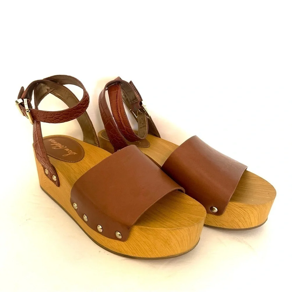 Sam Edelman Wood Platform Clog Sandel Brown Leather Size 8